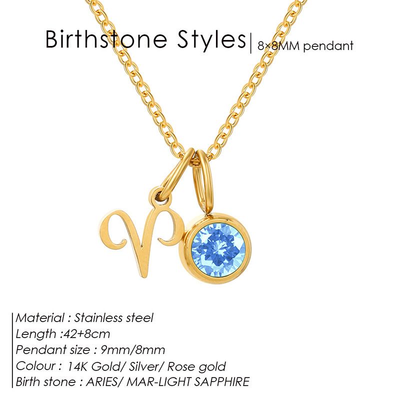 Collana con ciondolo con pietra portafortuna tridimensionale da donna, con i dodici segni zodiacali, diamanti colorati, in acciaio inossidabile placcato oro_voghion.com