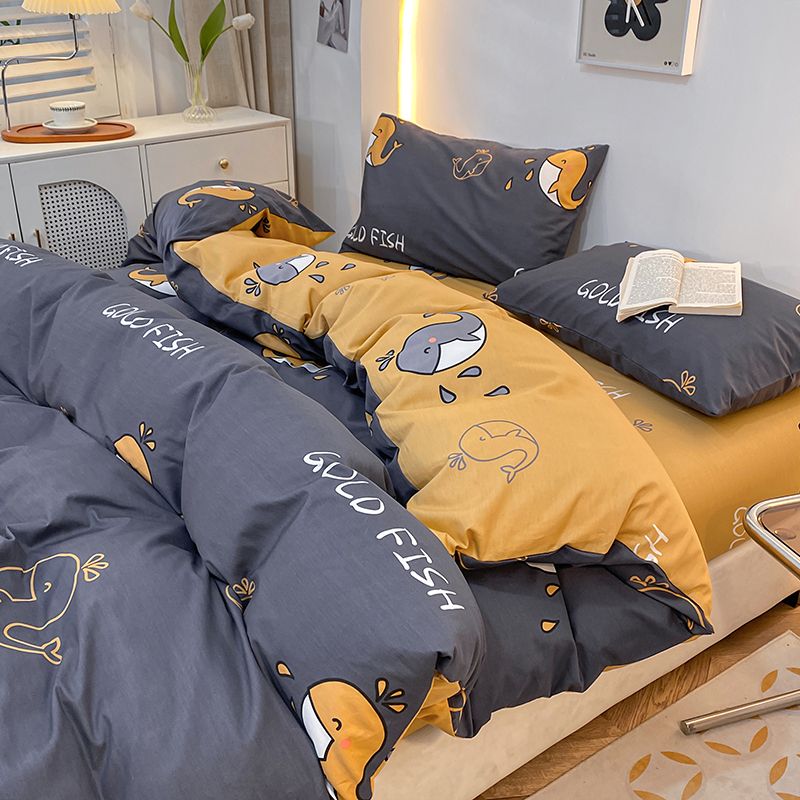 Parure de lit imprimée printemps-été, ensemble de quatre pièces, housse de couette, drap-housse, jupe de lit, linge de maison, 100 % coton pur_voghion.com