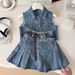 Mother & Kids New Spring And Summer Girls' Suits, Denim Vests And Skirts, Two Piece Sets, Cute Baby Girl Suits With Belts_voghion.com