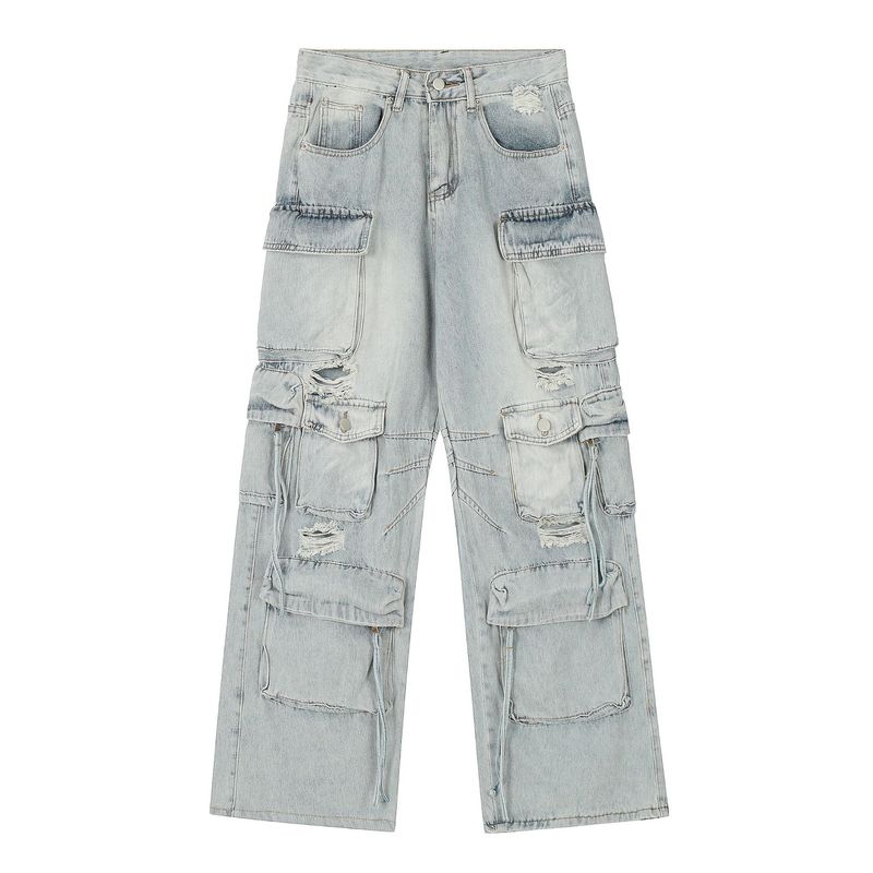 Abbigliamento da donna Nuovissimo punk uomo jeans tuta giovani popolari pantaloni dritti_voghion.com