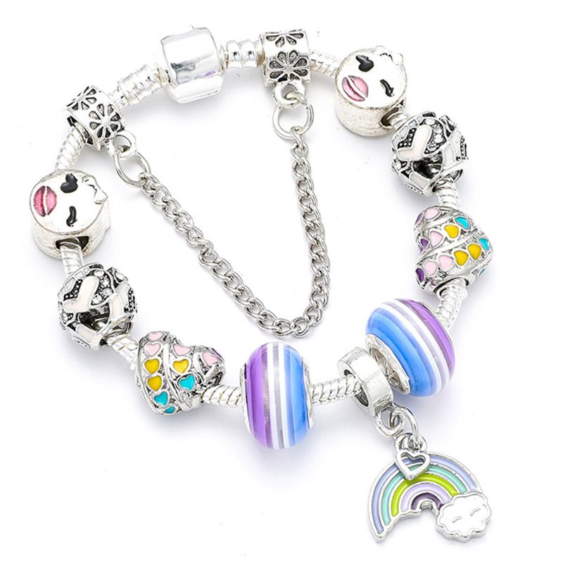 Braccialetti con ciondoli Panjia Rainbow Diamond Series Bracciale con ciondolo in lega con perline a foro largo_voghion.com