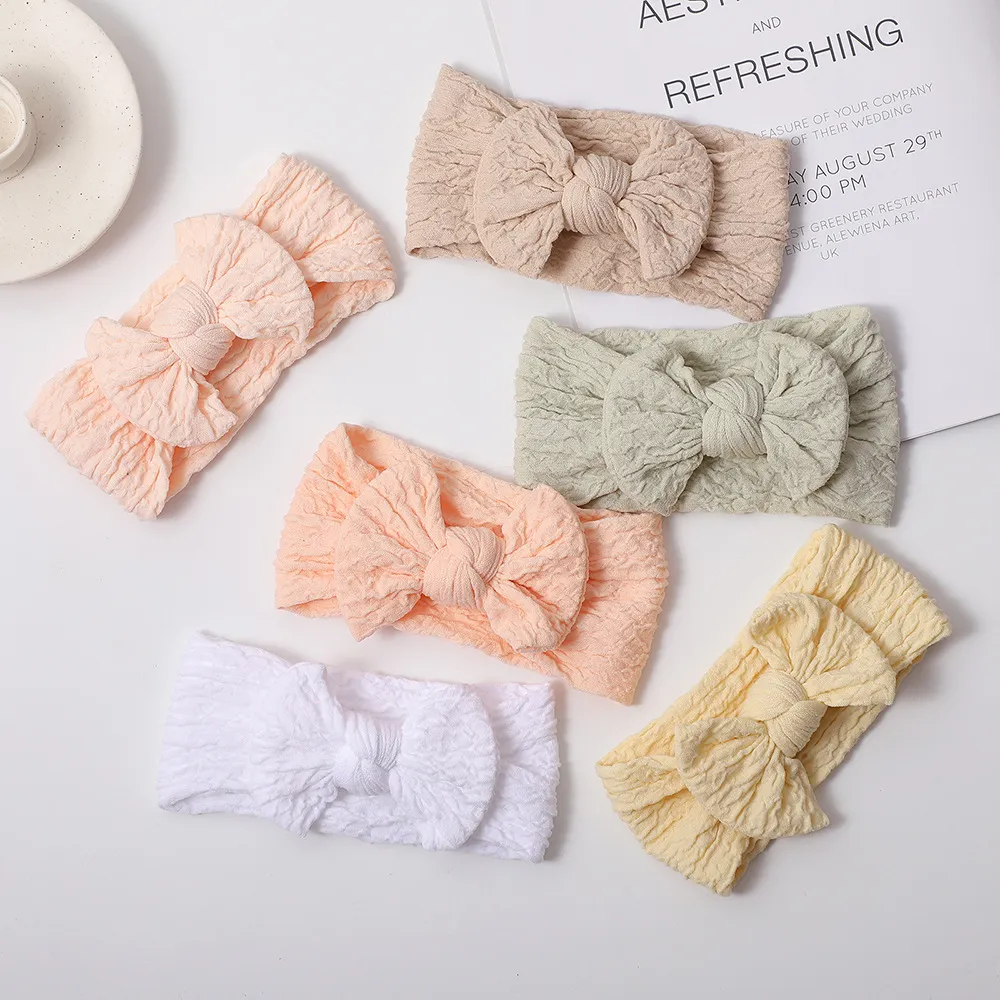 European and American Autumn Winter new children's hair accessories nylon jacquard bow baby headband baby fontanelle wide hair band_voghion.com