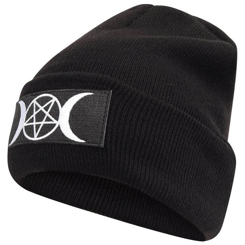 Stjärntrend Goth Beanie Broderad stickad mössa Wicca varm tröja hiphop mössa Ullmössa_voghion.com