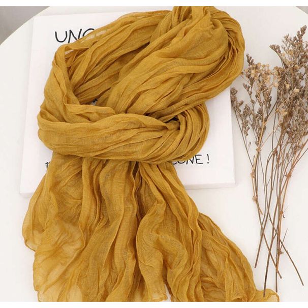 Enfärgad plisserad konsthalsduk i bomullslinne, höst- och vinterhalsduk för kvinnor, för kalla och soliga dagar_voghion.com