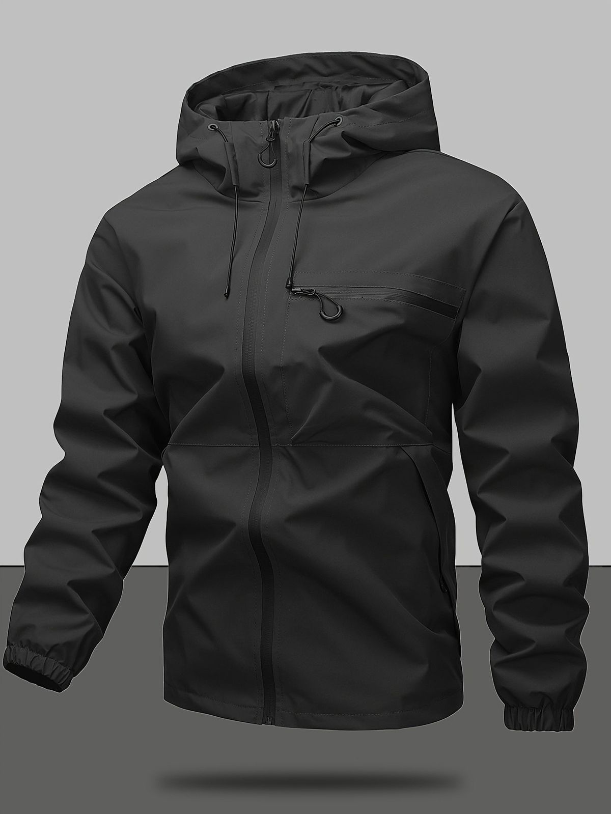 Chaqueta softshell de alto rendimiento con cierre de cremallera completo, capucha elástica, puños ajustables, cortavientos y de alta calidad para actividades al aire libre._voghion.com
