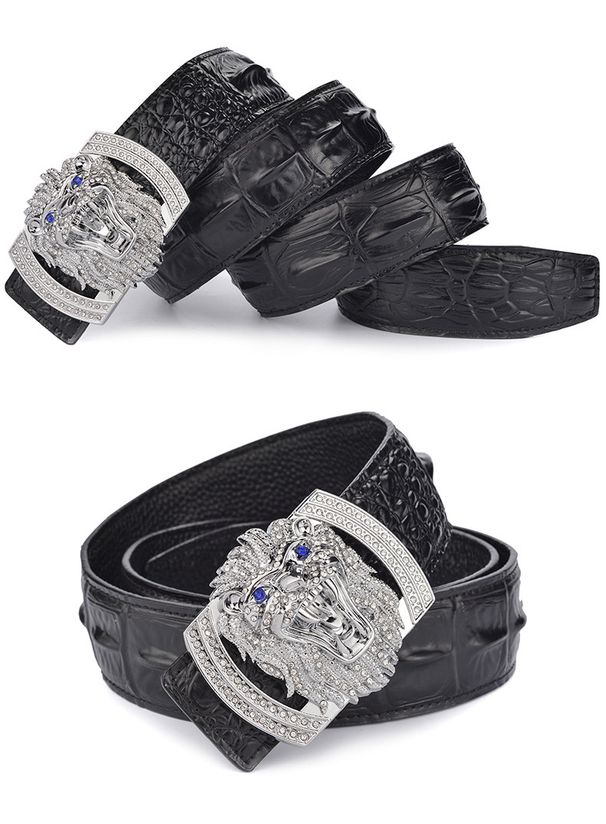 Hi-Tie Krokodil Bruin Koffie Heren Gouden Leeuw Gesp Koeienhuid Echt Leer Voor Jeans Riem Heren Cadeaus_voghion.com