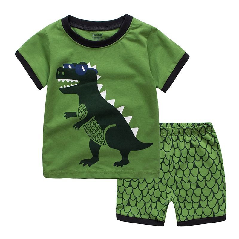 mother & kids Pigiama estivo per bambini a maniche corte con stampa di dinosauri, pigiama in cotone per ragazzi, vestiti per la casa dei bambini_voghion.com