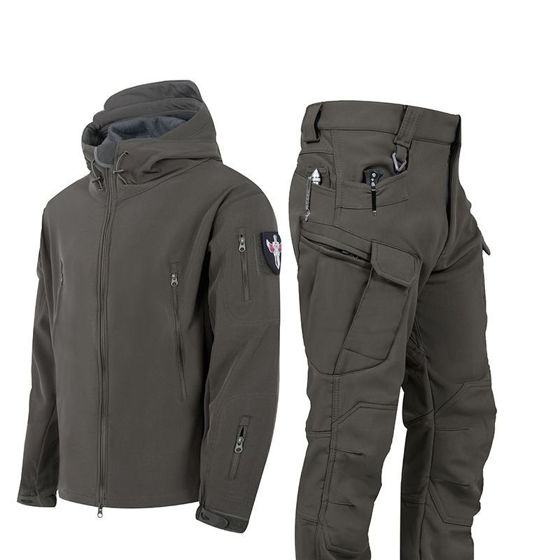 Outdoorový oblek ze žraločí kůže soft shell pánský větruodolný vojenský ventilátor taktický zimní veet zesílená horolezecká bunda_voghion.com