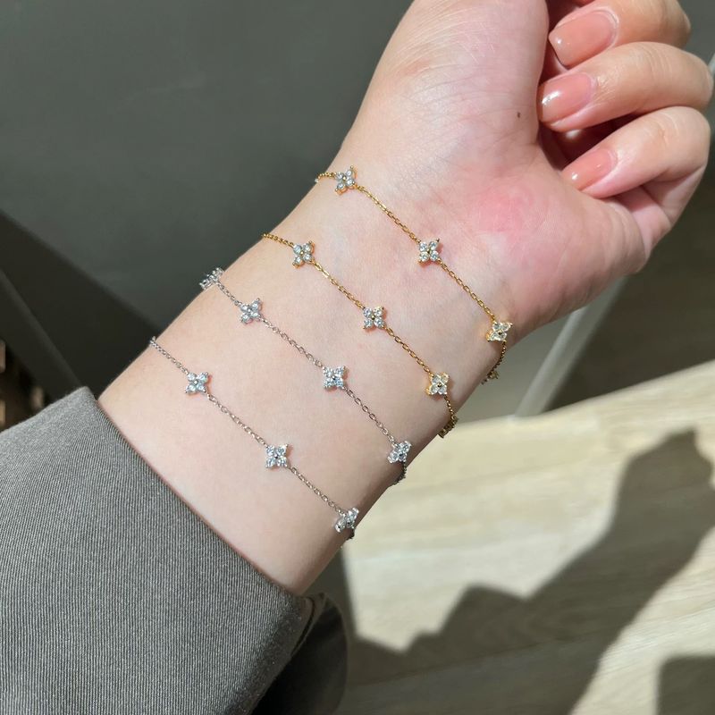 Full Body S Pure Silver Plated With 14K Gold Four-Leaf Clover Zircon Thin Bracelet Layered Wear Women's Niche Design_voghion.com