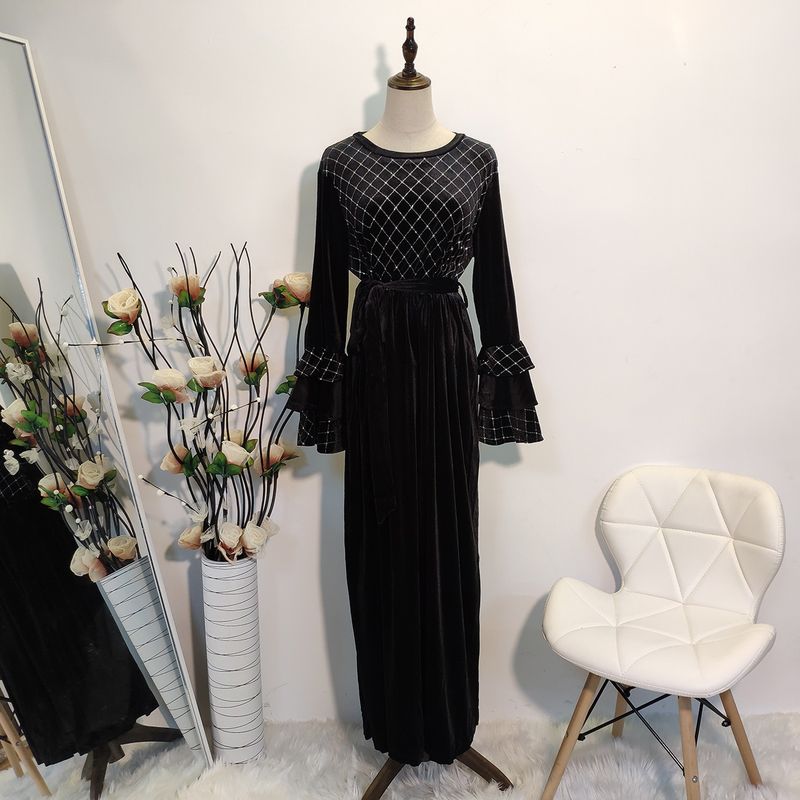 Women's fashion casual bronzed gold trumpet sleeve canary casual dress long skirt_voghion.com