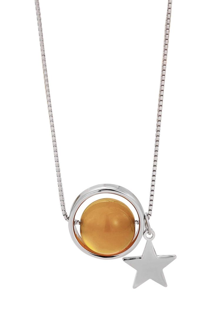 LDR6230B S925 Silver Globe Yellow Agate Necklace_voghion.com