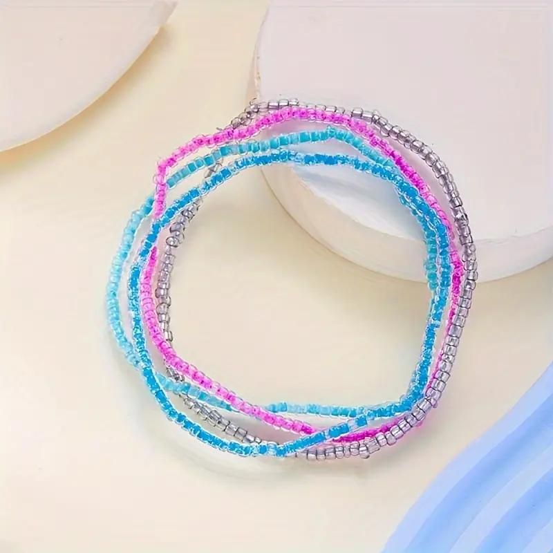 Hot Selling Bohemian Vacation Style Lichtgevende Elastische Enkelband 4-delige Set Rijstkralen Kleurrijke Kralen Veelzijdig_voghion.com