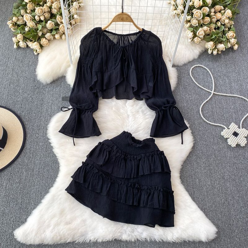 Ensemble deux pièces en mousseline de soie style rétro chic pour femme, style Hong Kong_voghion.com