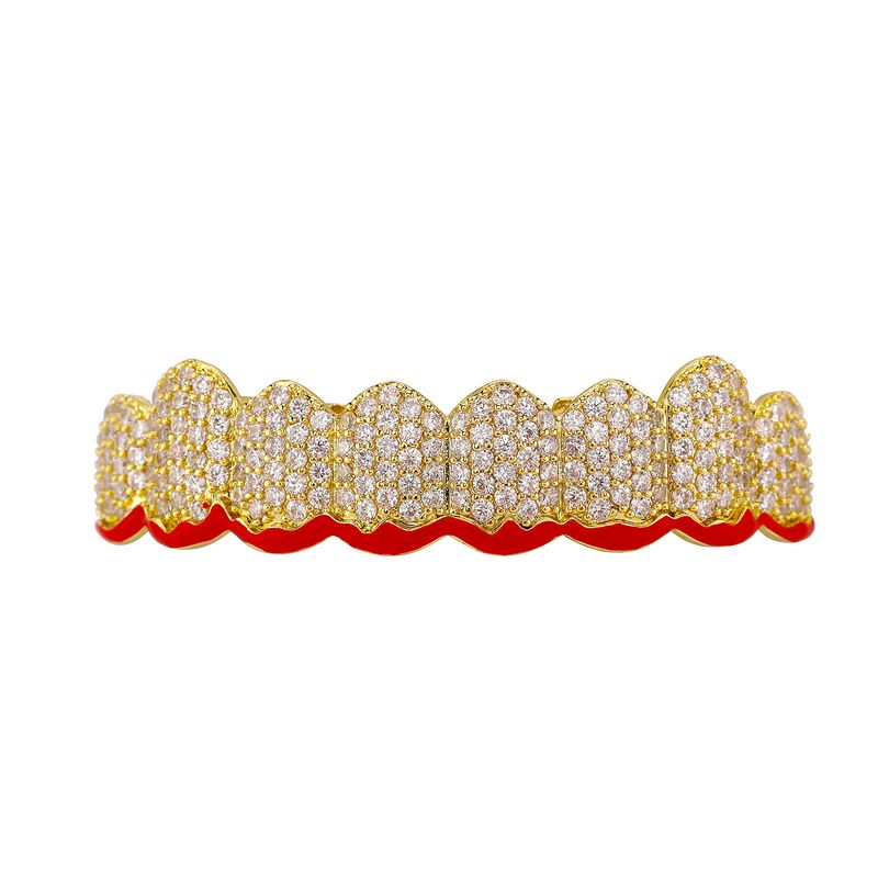 Grillz Hip Hop unisexe doré et argenté de Noël avec motif flamme et diamant - Parfait pour Halloween, le cosplay et la mode_voghion.com