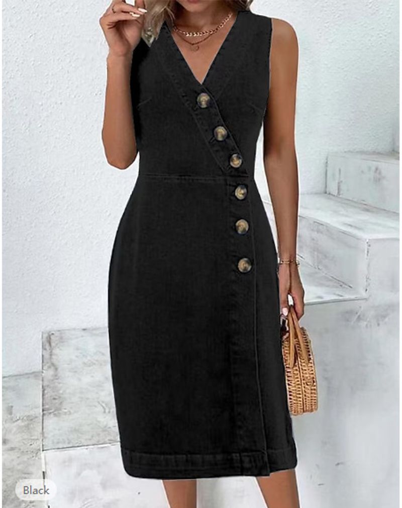 women's clothing sexy sleeveless denim skirt  style casual thin dress female_voghion.com