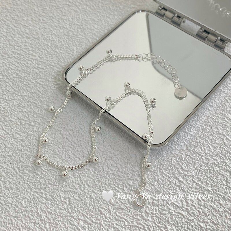 Cavigliera con perline rotonde in argento puro Yongya S per donna, semplice ed elegante, versatile, luminosa, stile Ins, gioielli chic_voghion.com