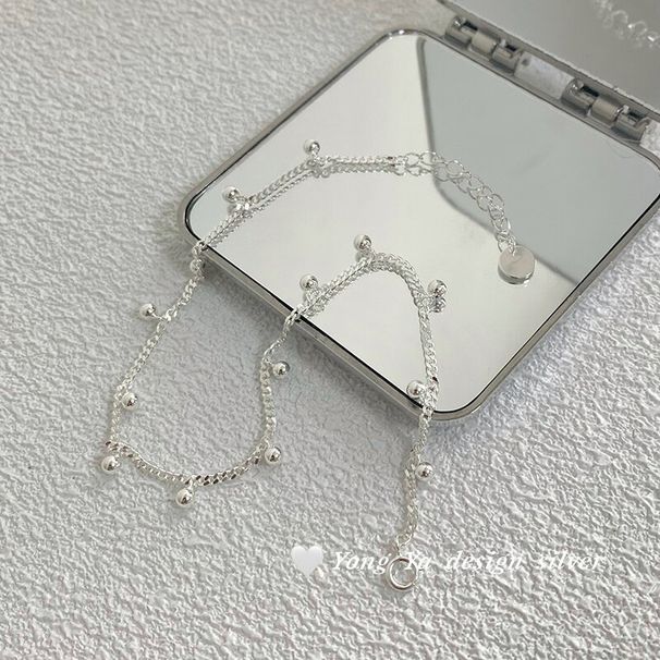 Cavigliera con perline rotonde in argento puro Yongya S per donna, semplice ed elegante, versatile, luminosa, stile Ins, gioielli chic_voghion.com