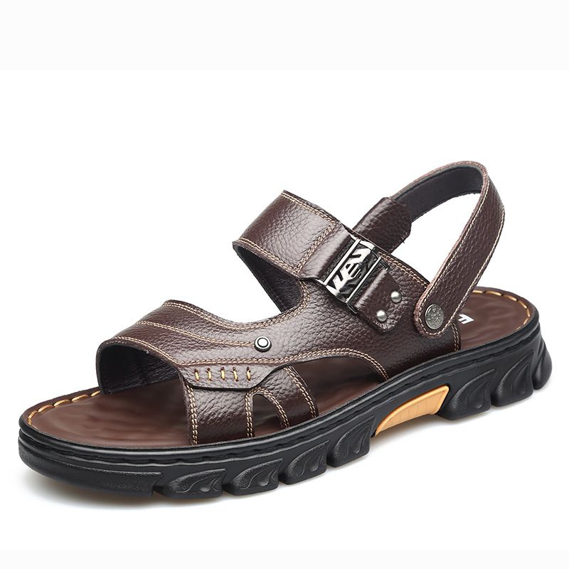Männer Sandalen 2024 Summer nei Kappschicht Rëndleder Fräizäit Strandschuhe mëllen Buedem rutschfest Duebelzweckschuhe_voghion.com