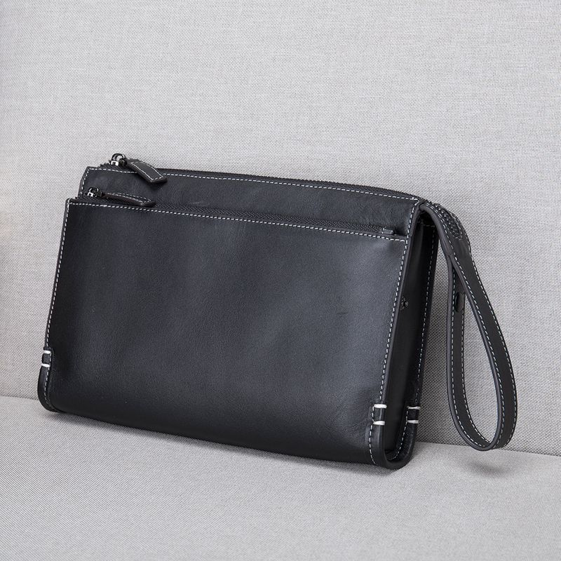 Men's Clutch Bag Wrist Bag Top Layer Cowhide Men's Large Capacity Handmade Wallet Mobile Phone Bag Casual Business Genuine Leather Zipper Handbag_voghion.com