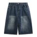 Abbigliamento maschile Hong Kong Style Retro Distressed Uomo Pantaloncini in denim larghi a gamba larga alla moda Estate pigro Stile nostalgico Colore Vintage Seven Point_voghion.com