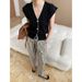 Lao Qian Commuting Sensation Color Contrasting Edge V-neck Waist Look Thin And Skinny Flying Sleeve Knitted Vest_voghion.com