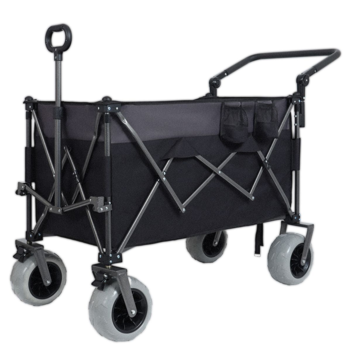 Multi-Functional Push-Pull Folding Wagon Cart With Rotating Handle & 9"x4" Beach Tires For Camping & Beach –300L XL Heavy-Duty, Large Capacity For Transport, Groceries, And Outdoor Use_voghion.com