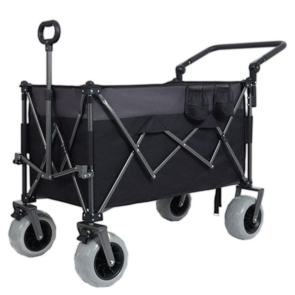 Multi-Functional Push-Pull Folding Wagon Cart With Rotating Handle & 9"x4" Beach Tires For Camping & Beach –300L XL Heavy-Duty, Large Capacity For Transport, Groceries, And Outdoor Use_voghion.com