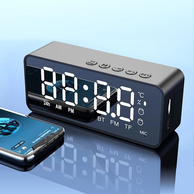 G50 Wireless Bluetooth Speaker With FM Radio Mini Portable Card Mirror Alarm Clock Sound Dual Alarm Clock Settings For All Phone_voghion.com