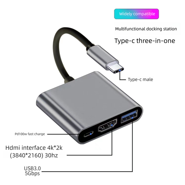 USB-C Docking Station To HDMI Multi-Function USB 3.0 Expander Type-C Expansion For Computer Monitor_voghion.com