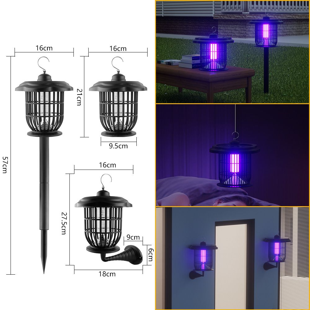 Solarbetriebene Mückenvernichterlampe, wasserdichter Insektenvernichter für den Außenbereich für Garten, Terrasse, Hof – elektrische Insektenfalle mit UV-Licht und 3-in-1-Funktion_voghion.com