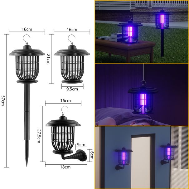 Solarbetriebene Mückenvernichterlampe, wasserdichter Insektenvernichter für den Außenbereich für Garten, Terrasse, Hof – elektrische Insektenfalle mit UV-Licht und 3-in-1-Funktion_voghion.com