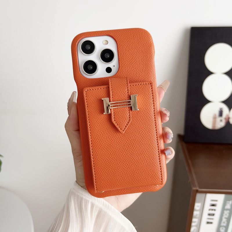 Mobile phone case iPhone14 card holder card inclined phone case suitable for iPhone13 promax phone case letter H_voghion.com