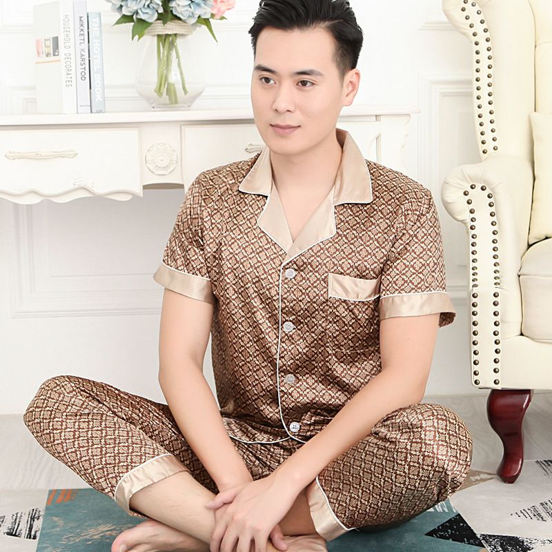 Ice Silk Men's Pajamas: Spring, Summer, And Autumn Thin Styles, Plus Size Short Sleeved Pants Set For Super Comfort_voghion.com