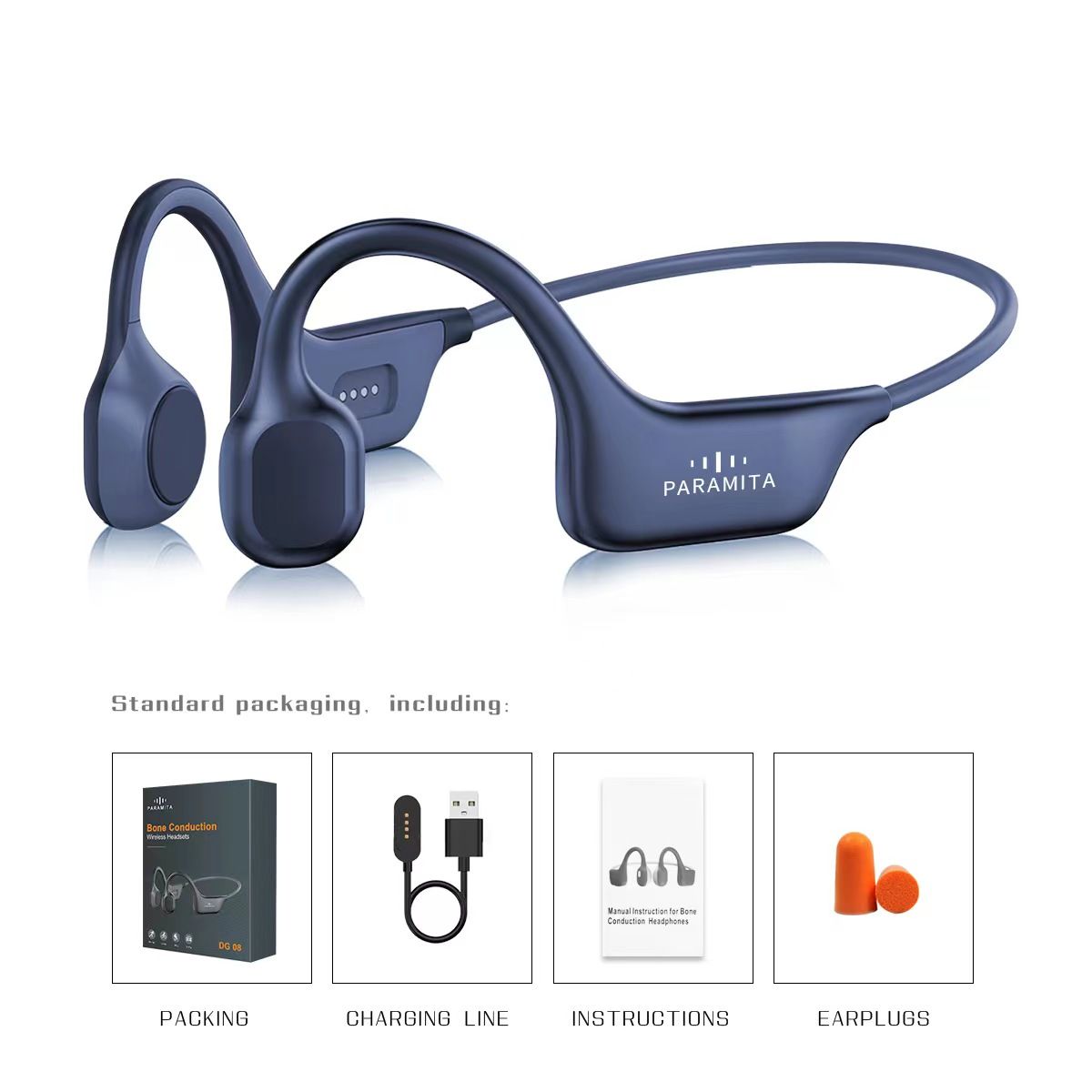 PARAMITA Echte Knochenleitungskopfhörer Bluetooth Drahtlose Ohrhörer Wasserdichtes Sport-Headset mit Mikrofon für Workouts_voghion.com