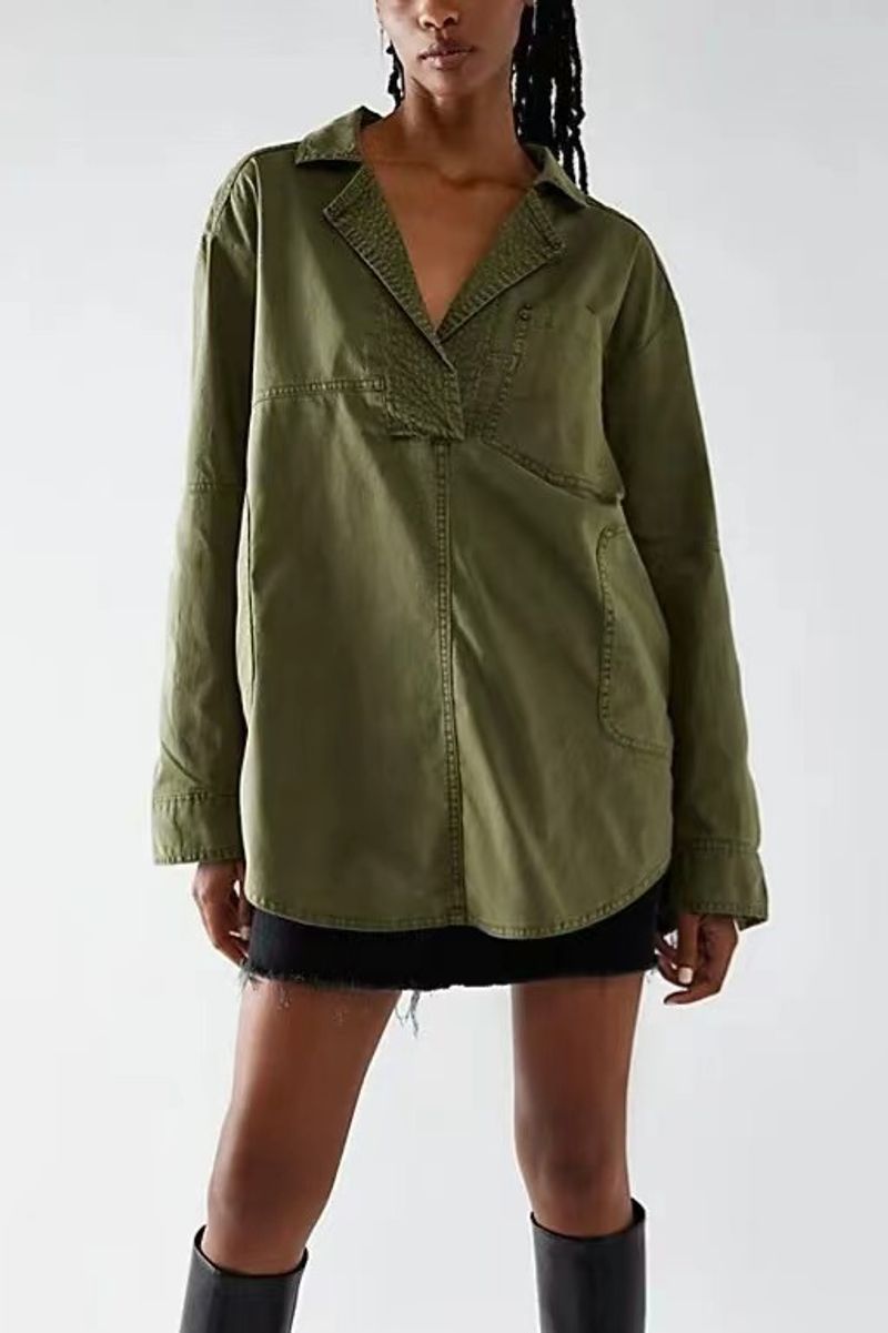 Women's Clothing Long Sleeved Jacket V Neck Fashion Design Casual Jacket_voghion.com