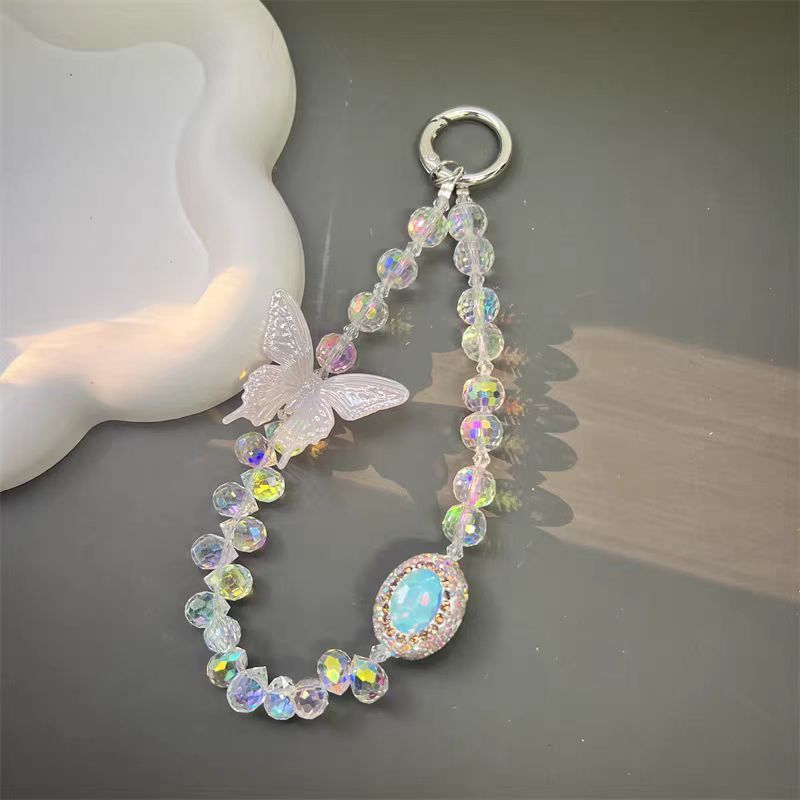 Phone Accessory Bundles & Sets Three Dimensional Crystal Mobile Phone Chain Light Luxury Beaded Butterfly Rhinestone Ball Lanyard Short Wrist Rope_voghion.com