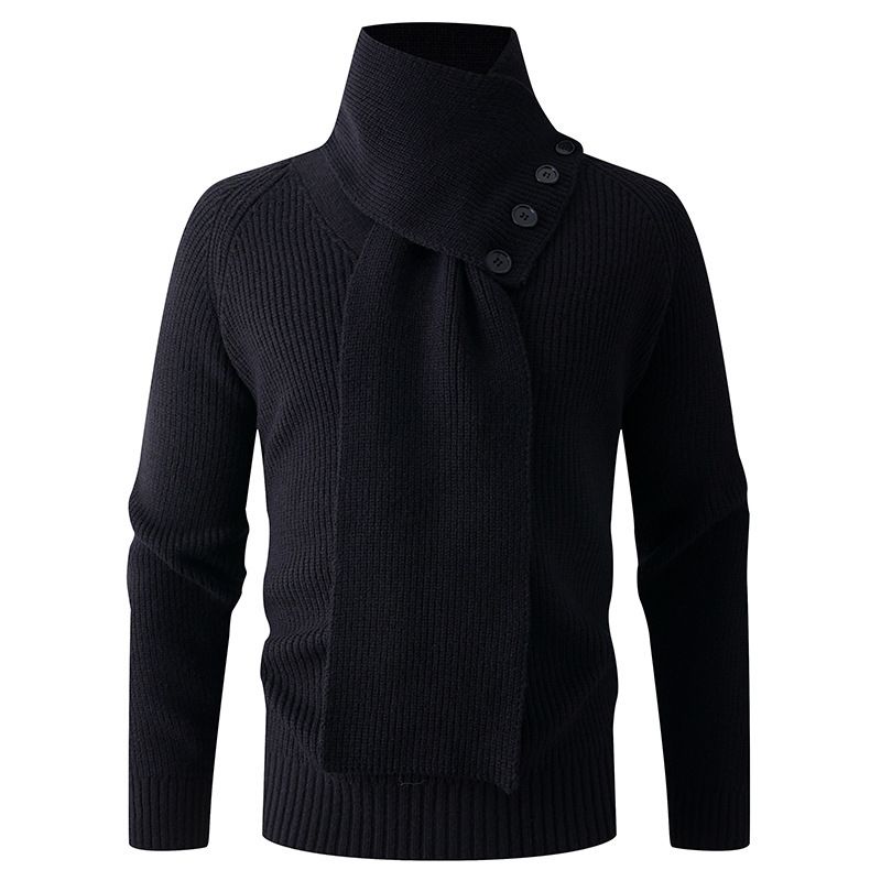 Men's High Neck Button Scarf Pullover Sweater – Winter Knitwear Casual Base Layer (Black, Red, Apricot, Grey, M-4XL)_voghion.com