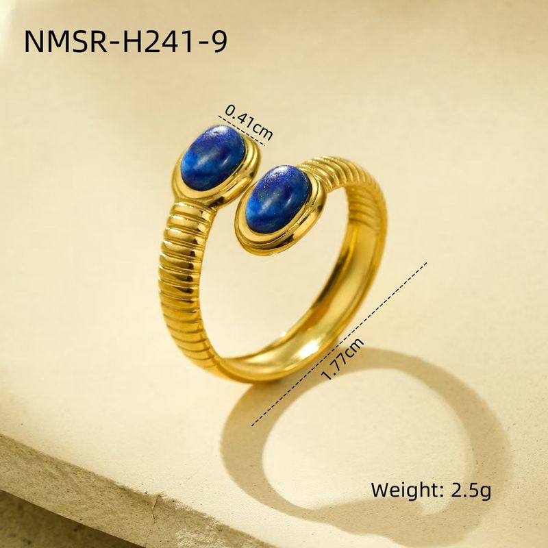 Ringe Atmosphärischer, einfacher Ring aus Titanstahl mit ovalem Naturstein und eingelegtem modischem High-End-Edelstahlring_voghion.com