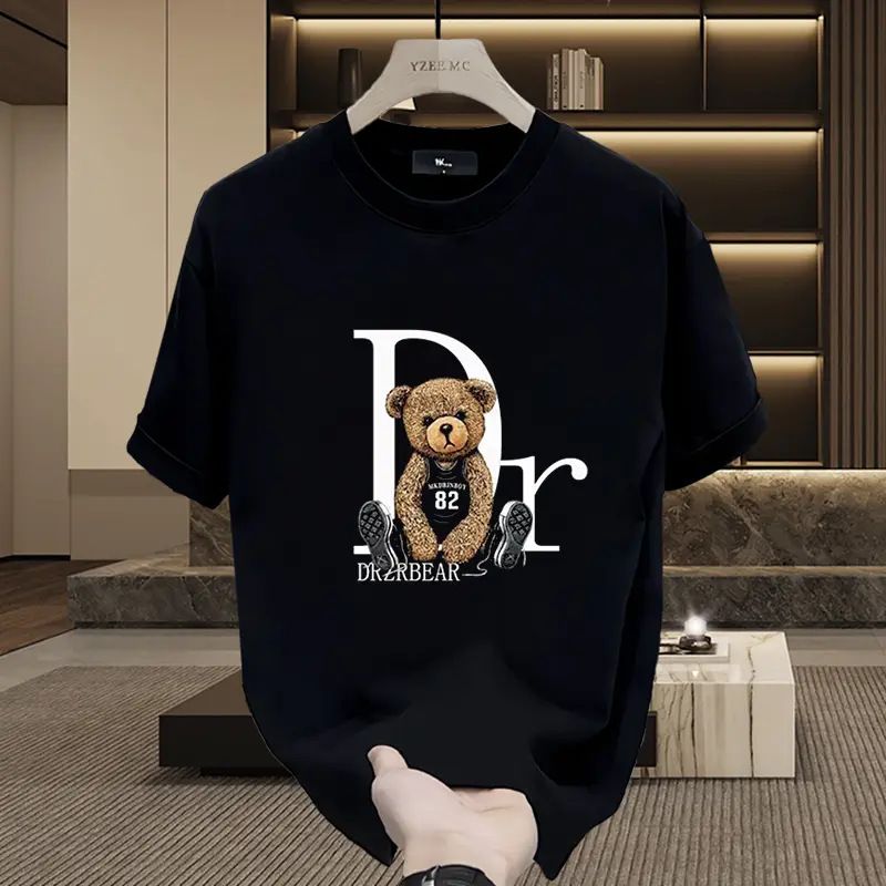 Men's Clothing New Spring And Summer Short Sleeved Bear T Shirt Men's Versatile Casual Heavyweight Brand Ins Bottoming Shirt T Shirt Top Short Sleeved_voghion.com