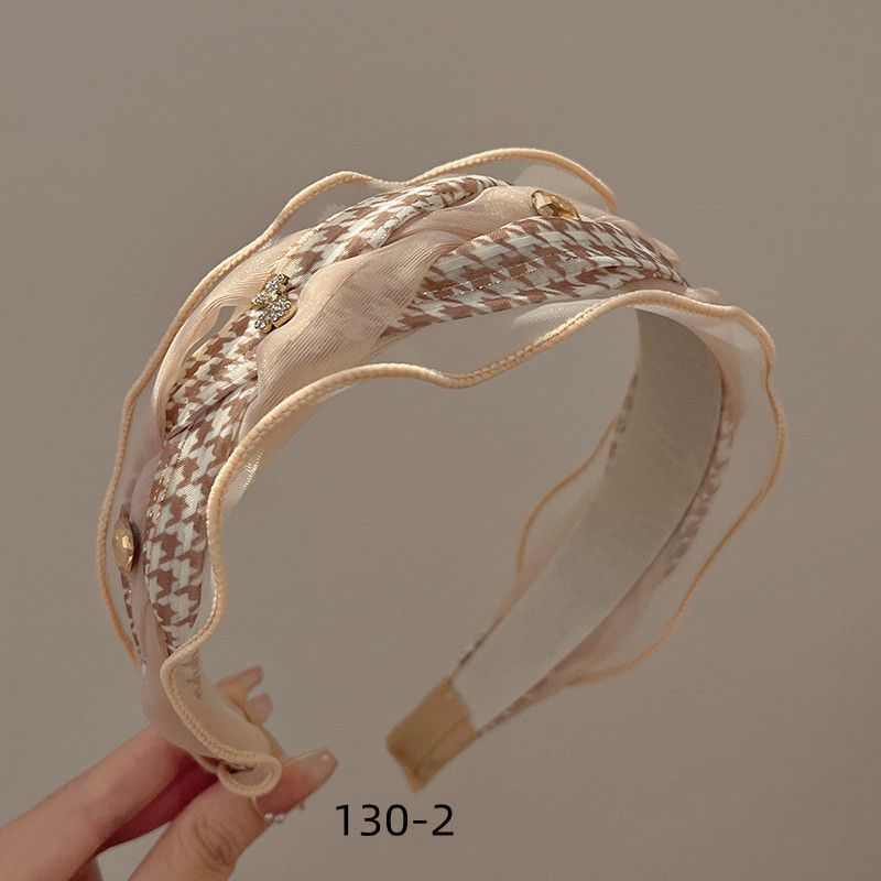 Ins Thousand Bird Grid Temperament Pannebånd Mesh Wide Edge Hårnål Retro High Hodeskalle Topp Pannebånd Fransk Hodeplagg_voghion.com