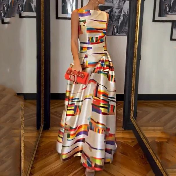 Naisten muoti Muoti elegantti printti hihaton mekko_voghion.com