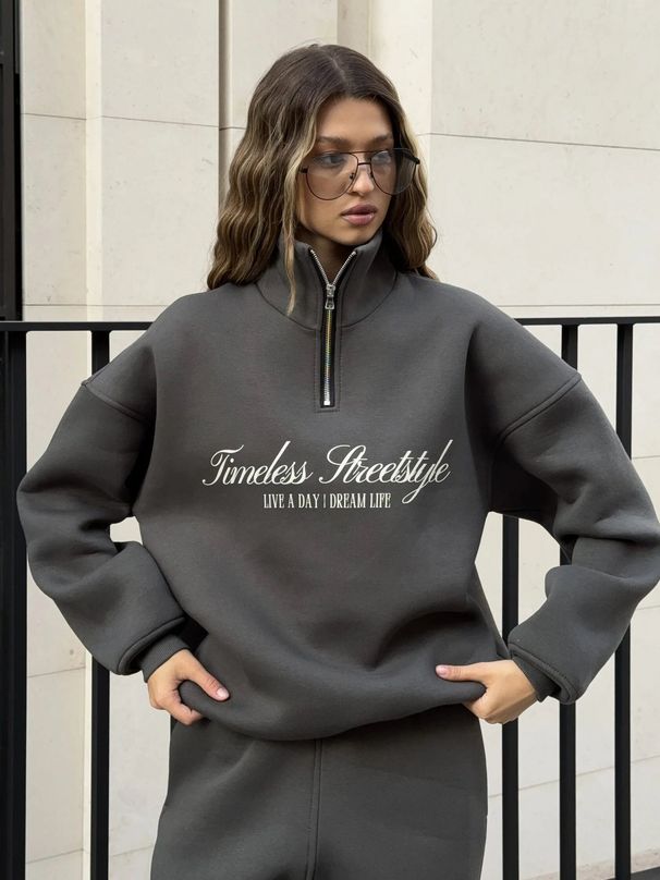 Felpa oversize con stampa di lettere e set di pantaloni da jogging - Unisex Streetwear Lounge due pezzi, felpa con cappuccio a maniche lunghe con spalle scese e pantaloni con coulisse abbinati_voghion.com