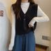 Französische kurze Strickweste für Damen, Herbst- und Winterdesign, Lagenkleidung, ärmelloser Pullover mit V-Ausschnitt, Lazy Style_voghion.com