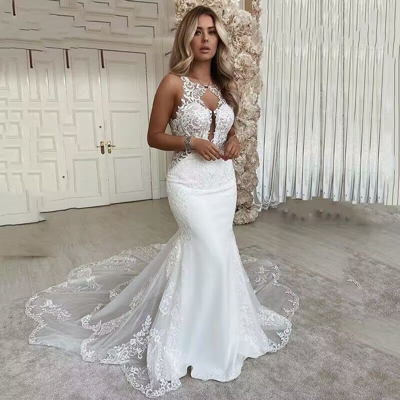 Women's Clothing  Wedding Dress Summer New One Shoulder Wedding Dress With Large Skirt Lace Trailing Wedding Dress_voghion.com