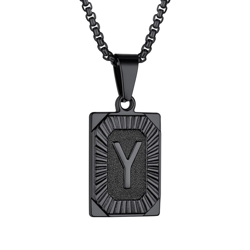 Collier pendentif initial Laatikui Black Dog Tag lettre Y en acier inoxydable avec chaîne en forme de boîte et déclaration de nom pour fils, papa, mari_voghion.com