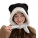 Cute Little Bear Children's Winter Thickened and Warm Ear Protection Plush Lace up Big Headband Knitted Woolen Hat_voghion.com