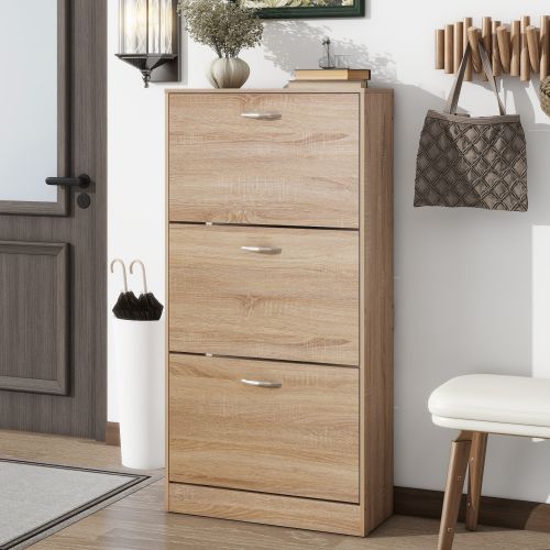 Schuhschrank Mit 3 Schubladen, 3-stufiges Schuhregal Aus Holz Für Den Eingangsbereich, Farbe Eiche_voghion.com