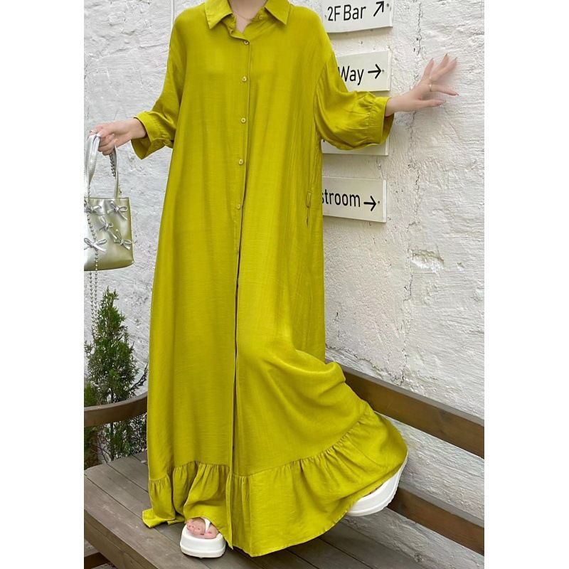 Vestido de verão grande com cinto para mulheres plus size - Vestido longo casual de algodão com cintura amarrada, ombros caídos e mangas 7/10_voghion.com
