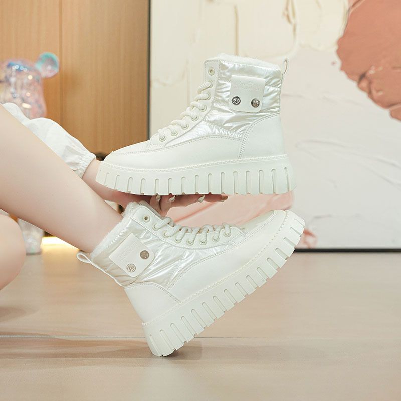 2024 Winter New High Top Ins Korean Edition White Women's Plush Cotton Casual Board Shoes_voghion.com