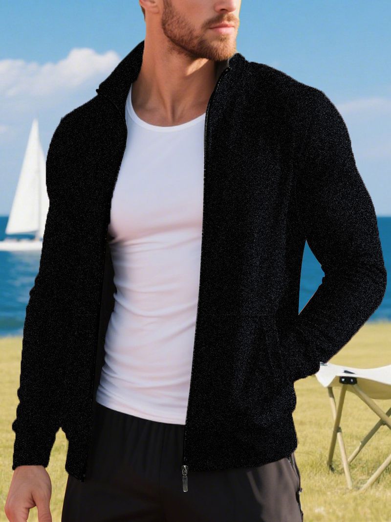 Abbigliamento da uomo Maglione leggero in pile con cerniera da uomo - Giacca in maglia casual dalla vestibilità ampia (4 colori, dalla S alla 3XL)_voghion.com